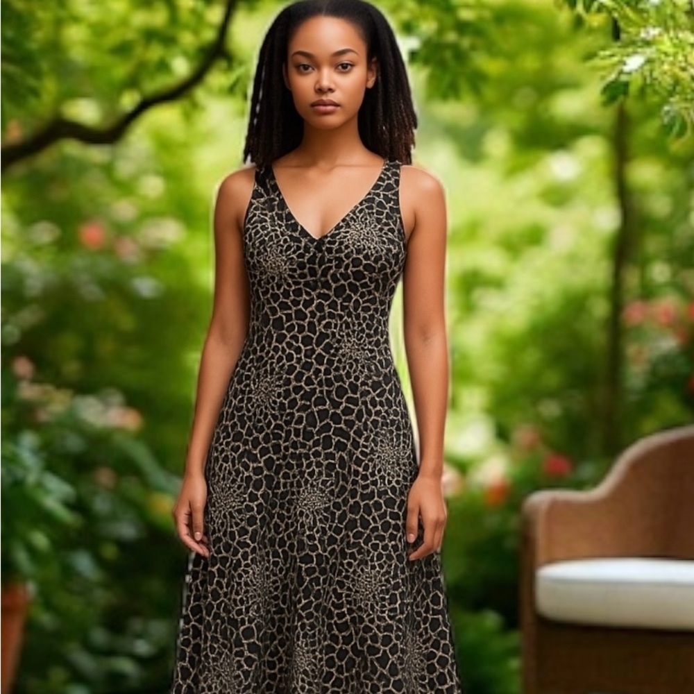 Paradise Black and White Print Midi Dress